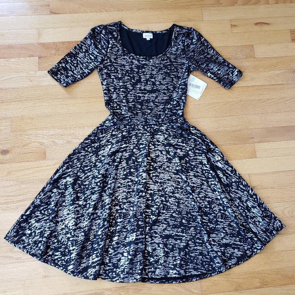 Lularoe Black and Metallic Silver Nicole Dress NWT - Picture 2 of 7